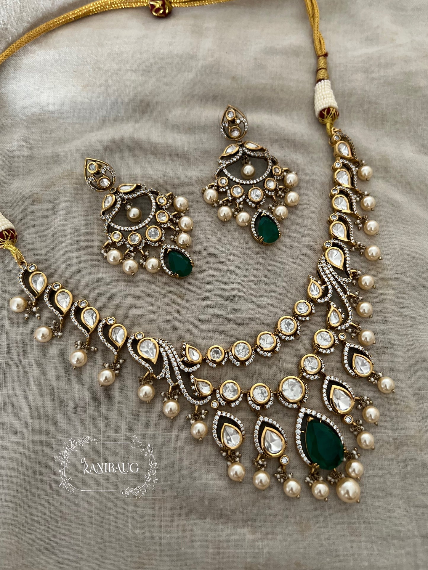 Muskaan Antique Polki Necklace Set With Pearl Drops  By Ranibaug | 2026 Festive Jewellery Set Collection