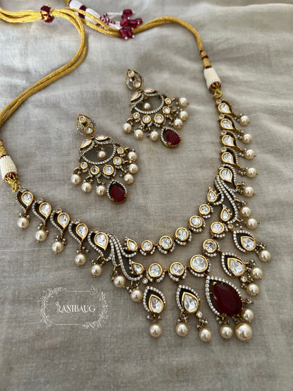 Muskaan Antique Polki Necklace Set With Pearl Drops  By Ranibaug | 2026 Festive Jewellery Set Collection