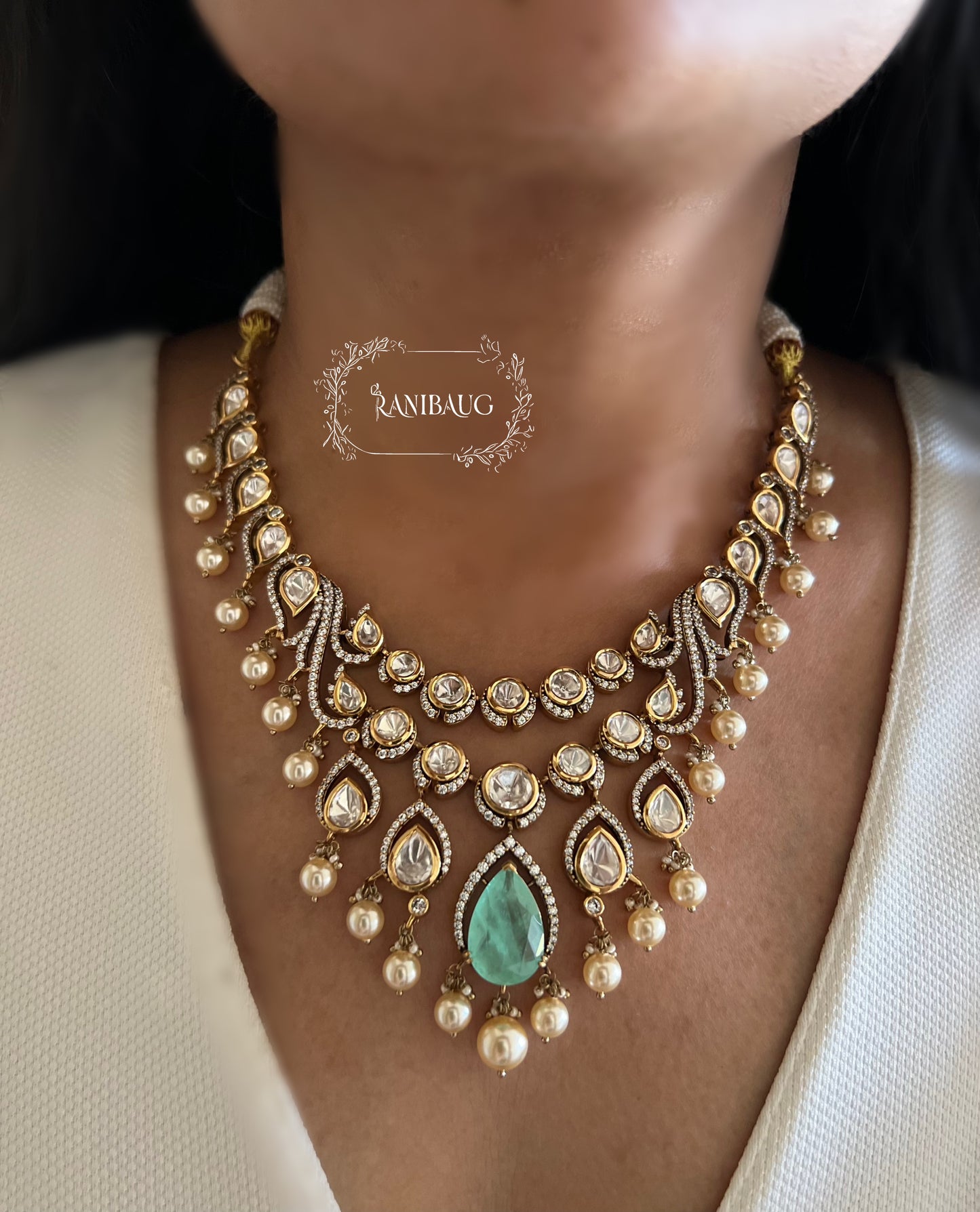 Muskaan Antique Polki Necklace Set With Pearl Drops  By Ranibaug | 2026 Festive Jewellery Set Collection