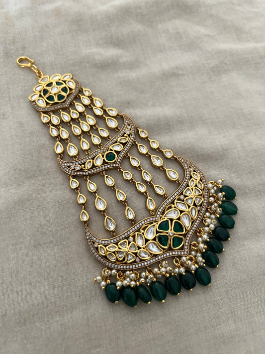 Myesha Kundan Polki Studded Side Tikka Jewelry In Premium Gold Finish By Ranibaug