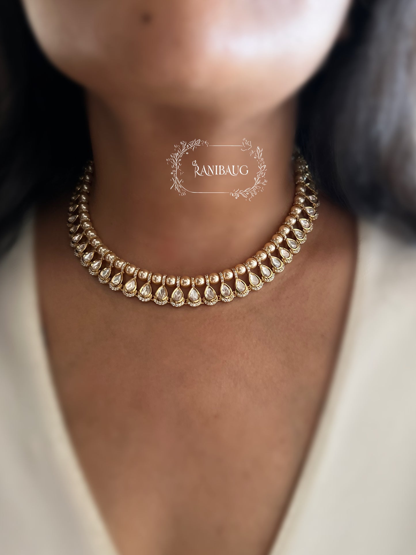 Myesha Simple Pearl Polki Kundan Necklace Set By Ranibaug