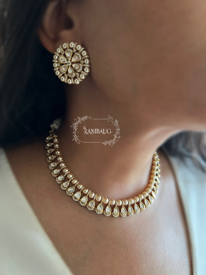 Myesha Simple Pearl Polki Kundan Necklace Set By Ranibaug