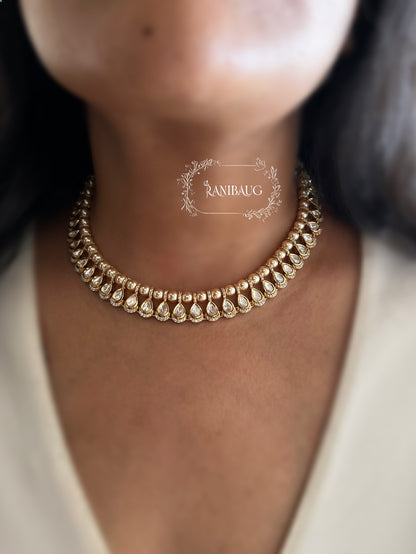 Myesha Simple Pearl Polki Kundan Necklace Set By Ranibaug