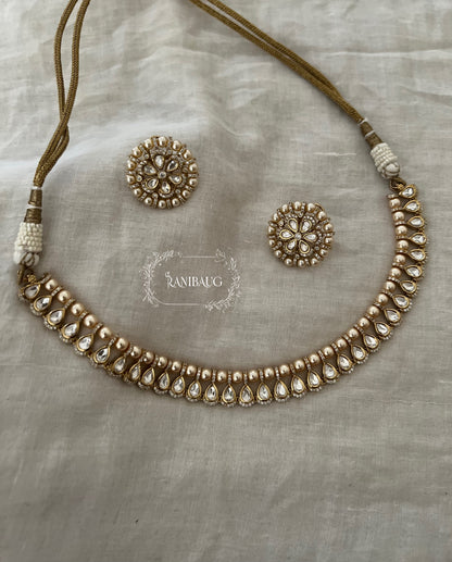 Myesha Simple Pearl Polki Kundan Necklace Set By Ranibaug