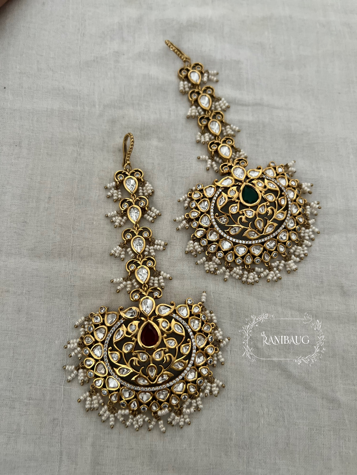 Naitika Royal Polki Kundan Beaded Gold Finish Wedding Festive Maang Tikka By Ranibaug