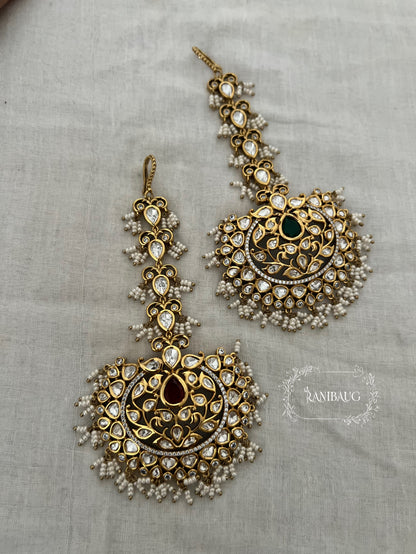 Naitika Royal Polki Kundan Beaded Gold Finish Wedding Festive Maang Tikka By Ranibaug