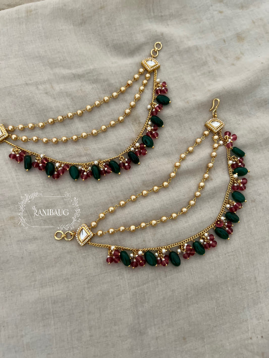 Nami Rich Gold Finish Beaded Polki Classic Hair Chain Festive Jewelry By Ranibaug