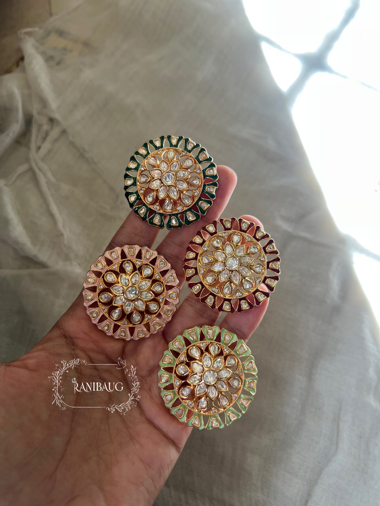 Nandini Handcrafted Polki Kundan Gold Ring Jewelry By Ranibaug