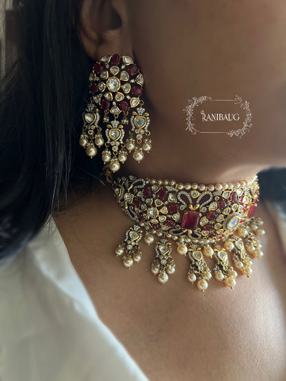 Nandini Indian Traditional Colored Gemstones Studded Choker Necklace Set By Ranibaug