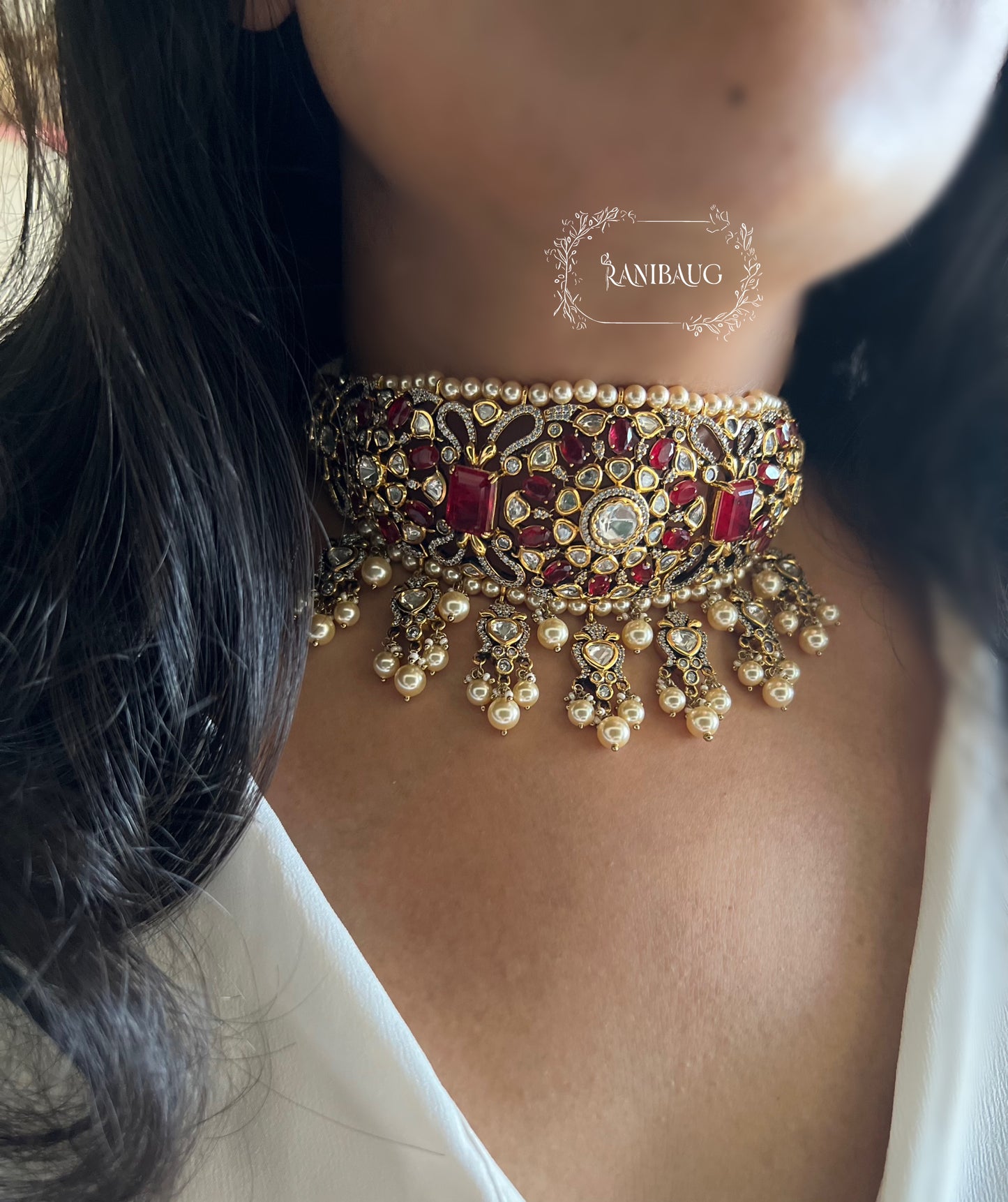 Nandini Indian Traditional Colored Gemstones Studded Choker Necklace Set By Ranibaug