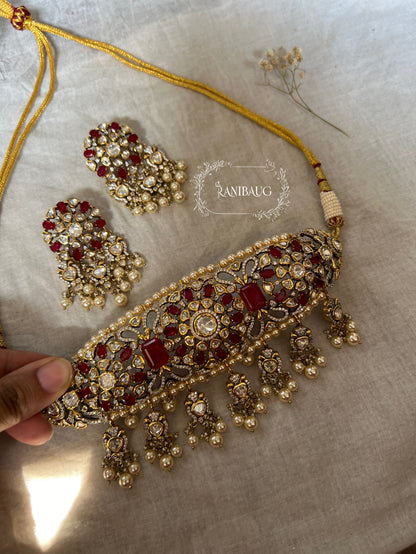 Nandini Indian Traditional Colored Gemstones Studded Choker Necklace Set By Ranibaug