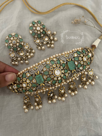 Nandini Indian Traditional Colored Gemstones Studded Choker Necklace Set By Ranibaug