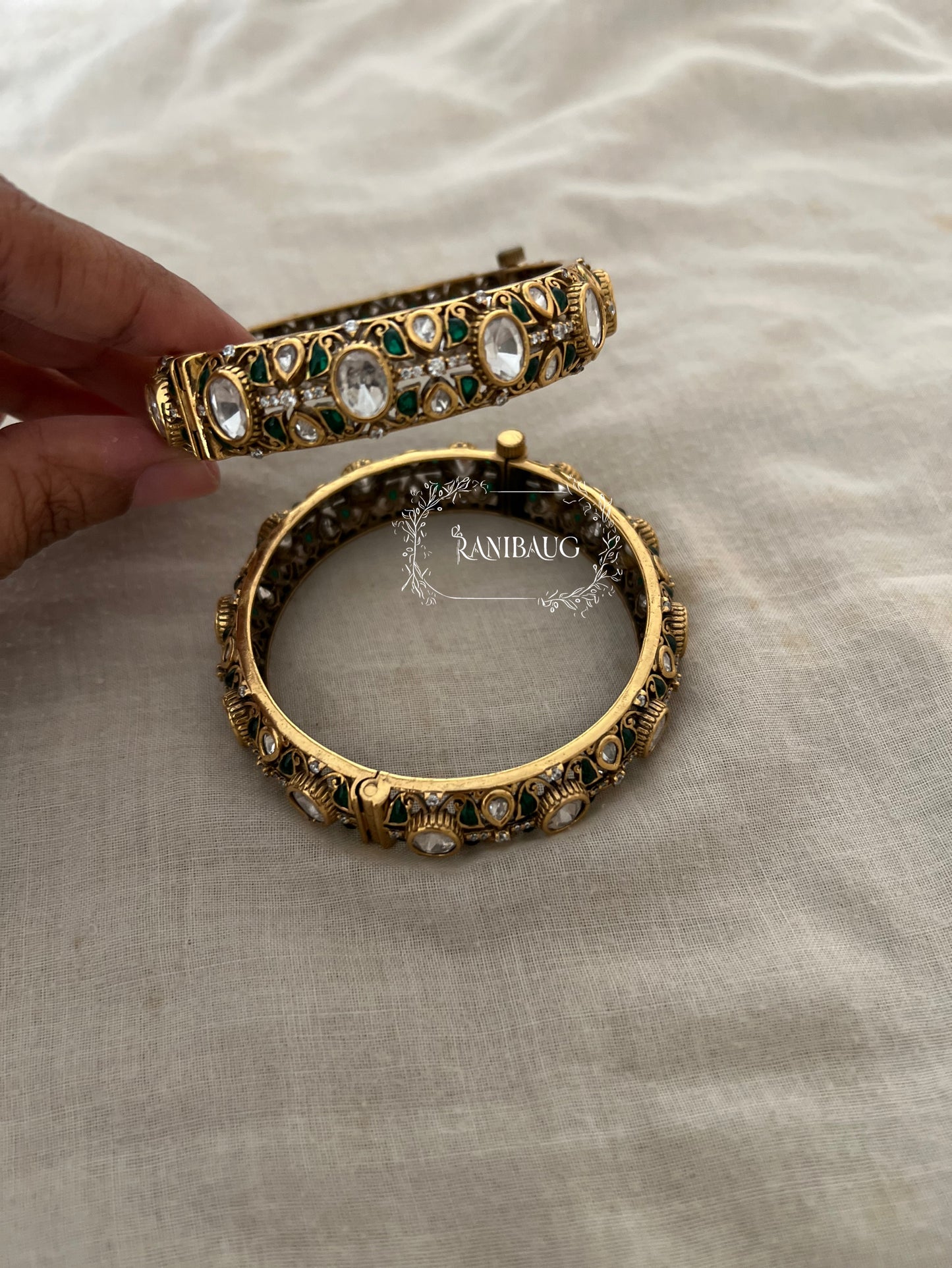 Natasha Large Kundan Polki Studded Gold Plated Indian Traditional Bangle Jewellery For Wedding By Ranibaug