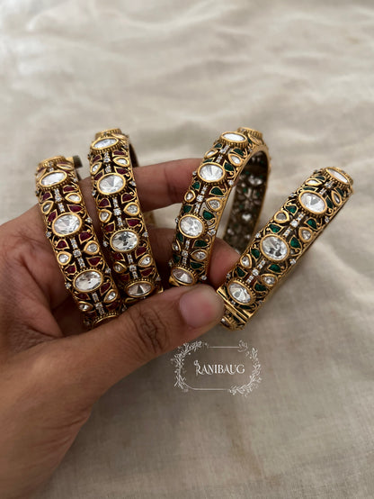 Natasha Large Kundan Polki Studded Gold Plated Indian Traditional Bangle Jewellery For Wedding By Ranibaug