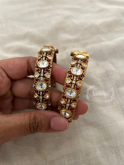 Natasha Large Kundan Polki Studded Gold Plated Indian Traditional Bangle Jewellery For Wedding By Ranibaug