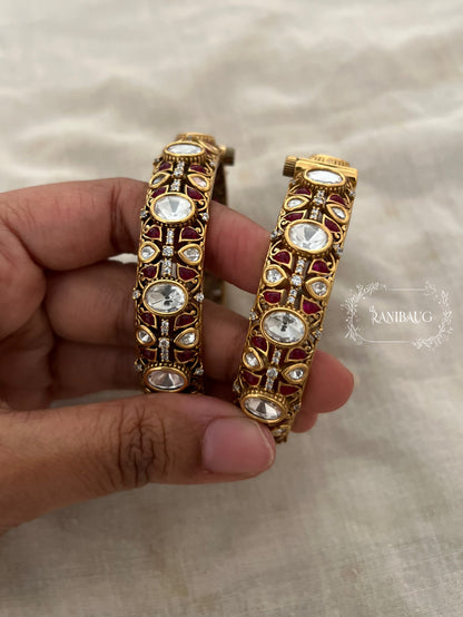 Natasha Large Kundan Polki Studded Gold Plated Indian Traditional Bangle Jewellery For Wedding By Ranibaug