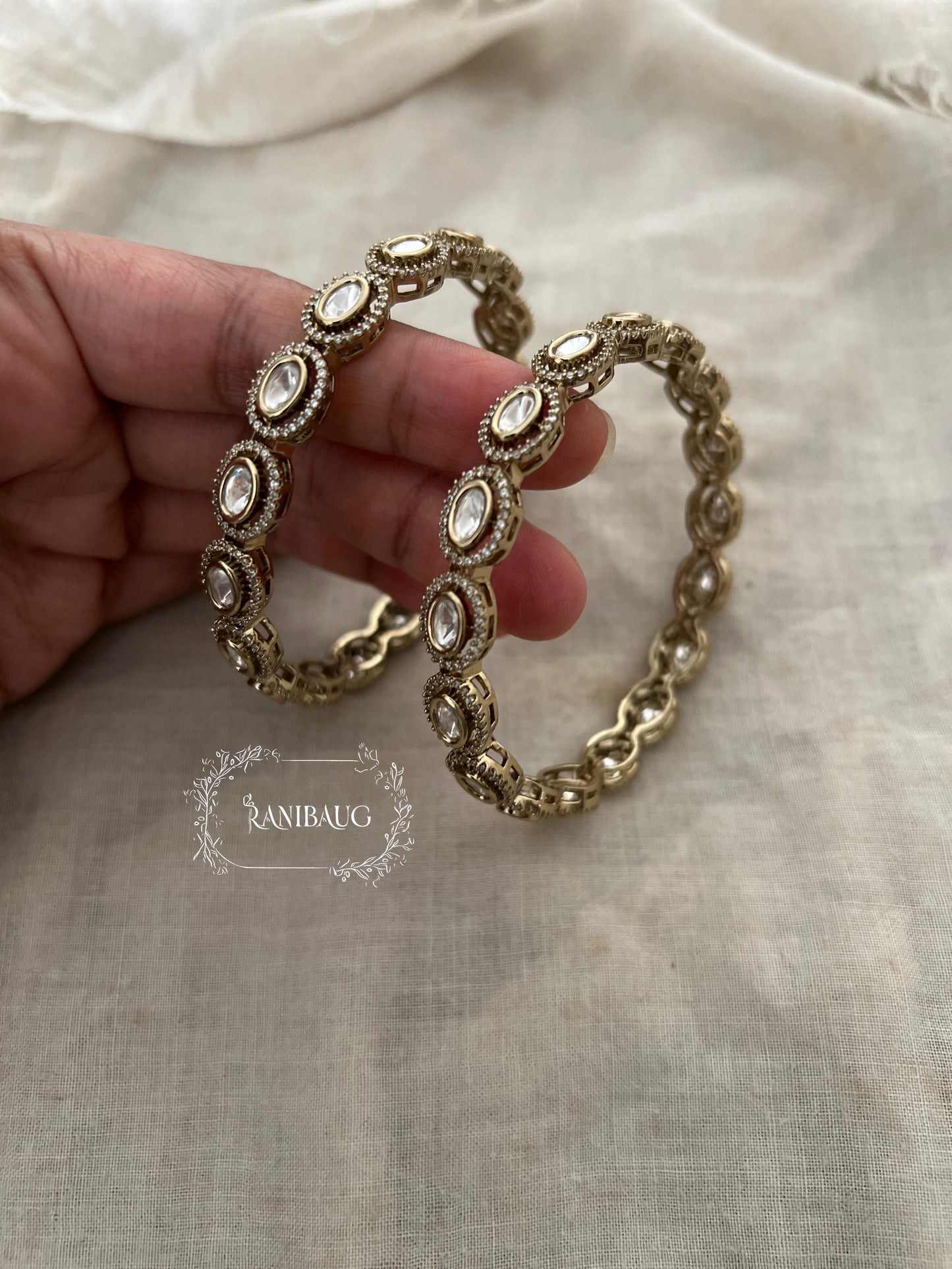 Natasha Polki Designer Gold Plated Royal Atelier Bangles By Ranibaug