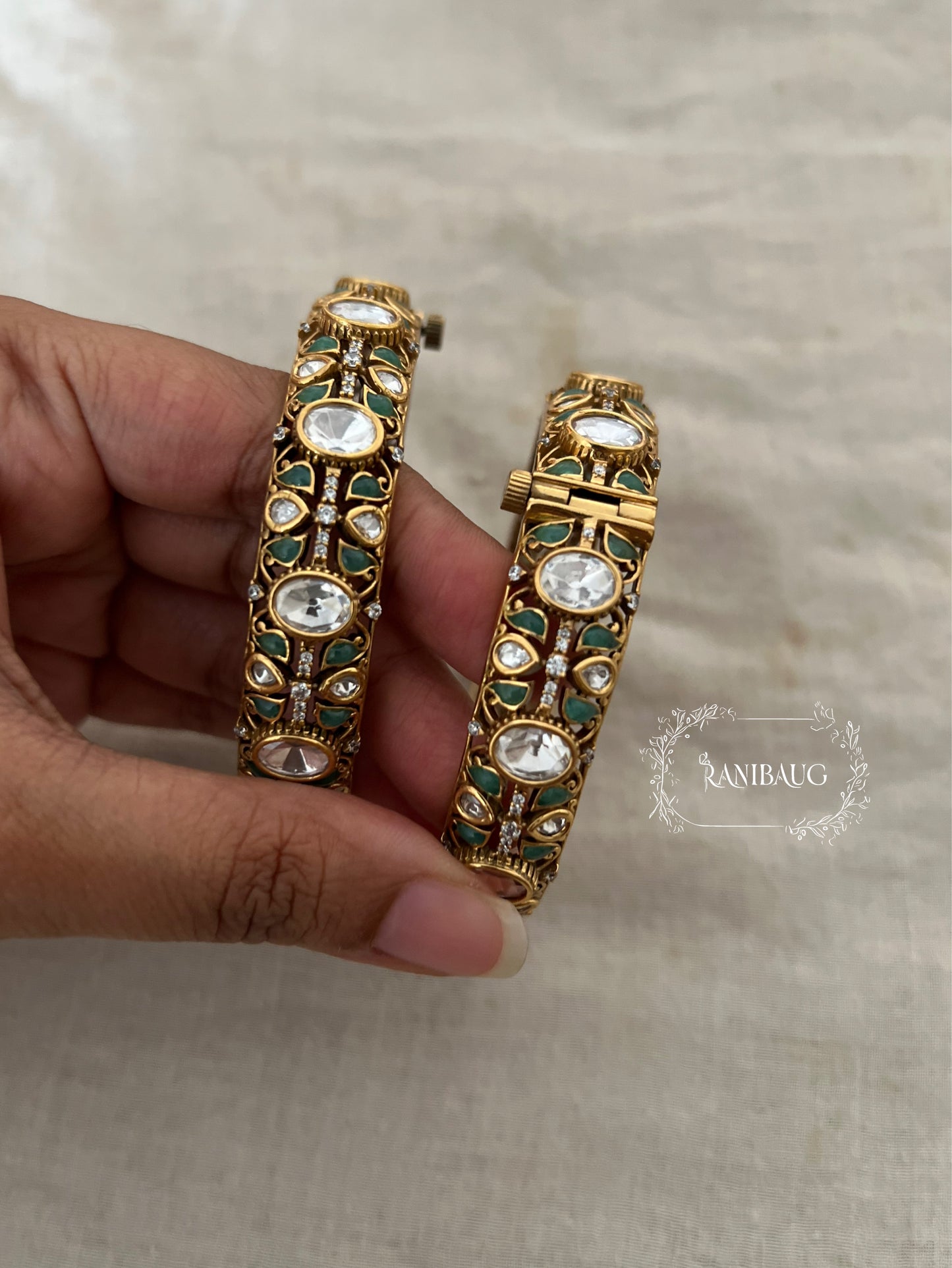 Natasha Large Kundan Polki Studded Gold Plated Indian Traditional Bangle Jewellery For Wedding By Ranibaug