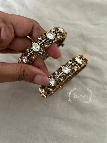 Natasha Large Kundan Polki Studded Gold Plated Indian Traditional Bangle Jewellery For Wedding By Ranibaug