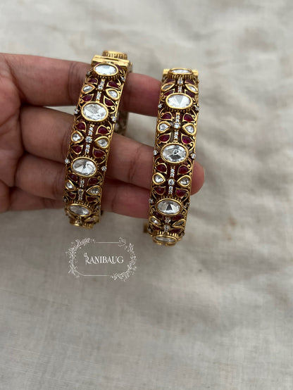 Natasha Large Kundan Polki Studded Gold Plated Indian Traditional Bangle Jewellery For Wedding By Ranibaug