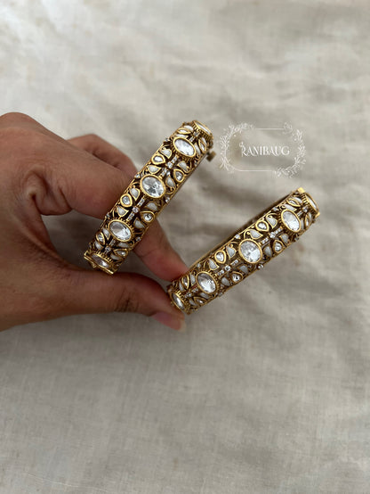 Natasha Large Kundan Polki Studded Gold Plated Indian Traditional Bangle Jewellery For Wedding By Ranibaug