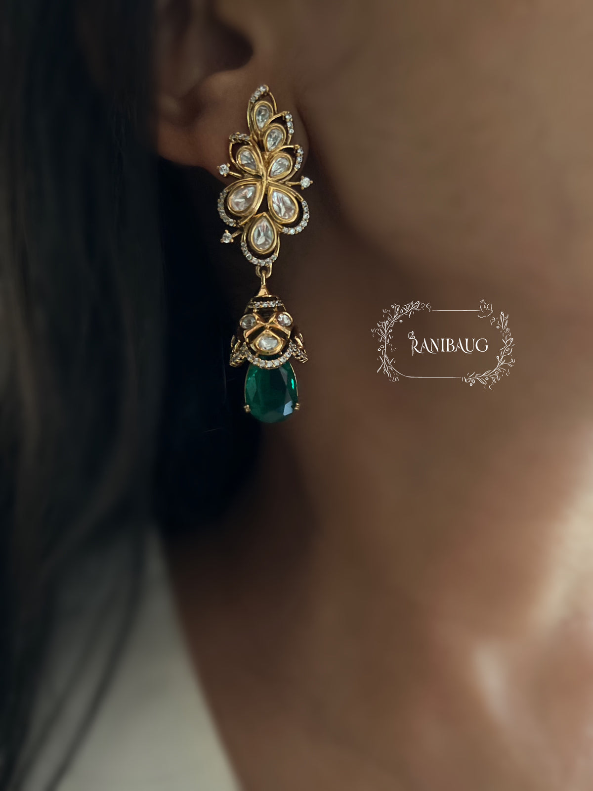 Navika Kundan Floral Drop Gemstone Festive Earrings By Ranibaug