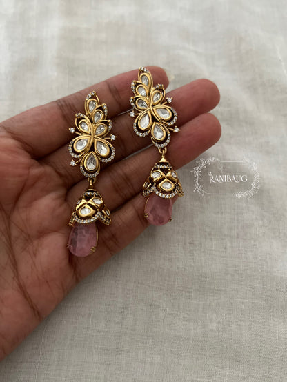 Navika Kundan Floral Drop Gemstone Festive Earrings By Ranibaug