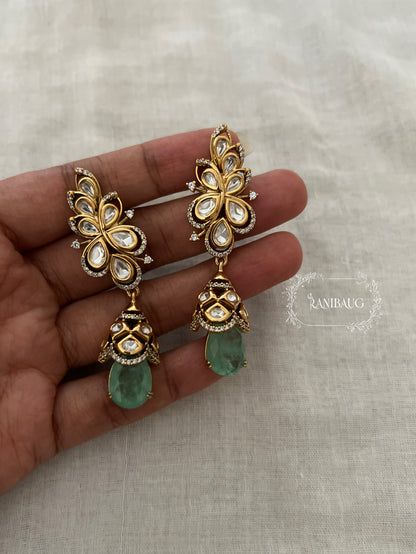 Navika Kundan Floral Drop Gemstone Festive Earrings By Ranibaug