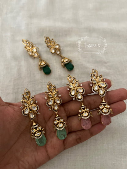 Navika Kundan Floral Drop Gemstone Festive Earrings By Ranibaug