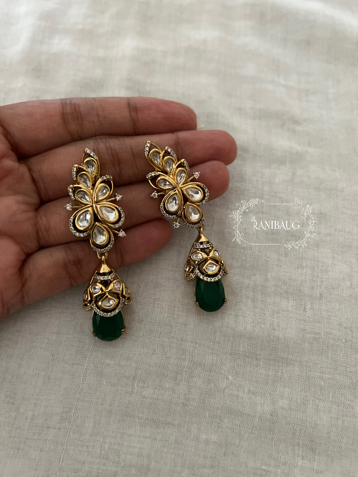 Navika Kundan Floral Drop Gemstone Festive Earrings By Ranibaug
