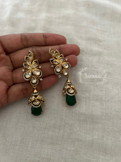 Navika Kundan Floral Drop Gemstone Festive Earrings By Ranibaug