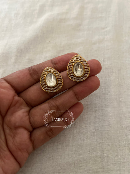 Navya Kundan Teardrop Ear Studs By Ranibaug