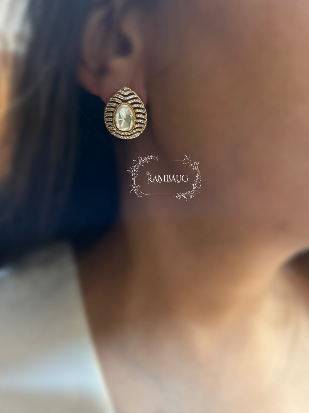 Navya Kundan Teardrop Ear Studs By Ranibaug