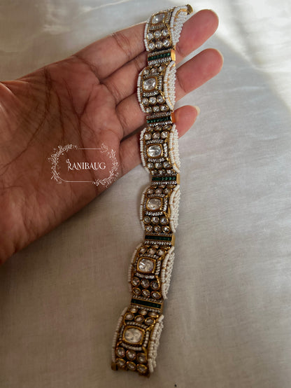 Navya Polki Kundan Gold Finish Seed Pearl Designer Statement Bracelet By Ranibaug