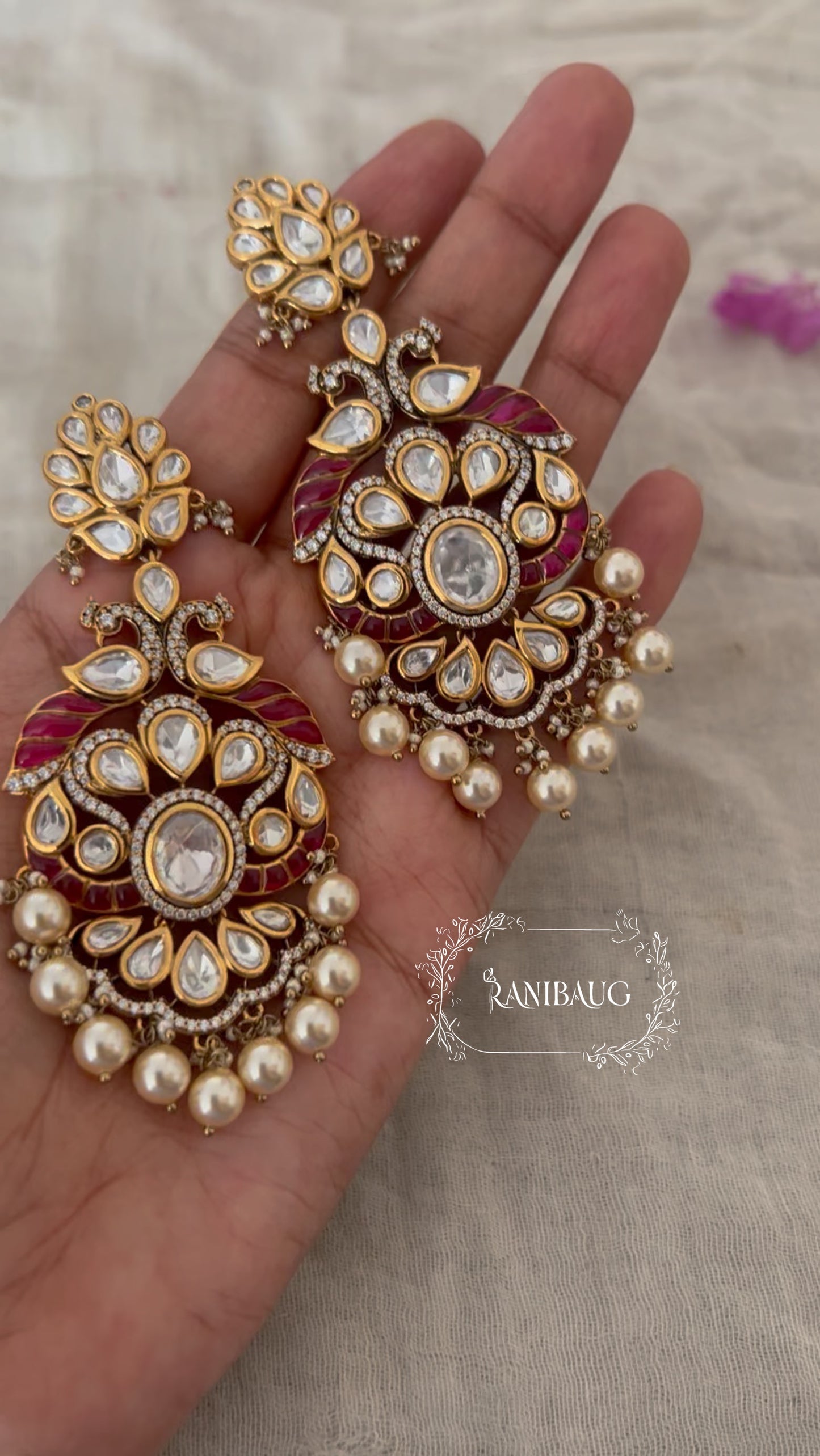 Nayera Grand Premium Gold Finish Bridal Drop Statement Earrings By Ranibaug