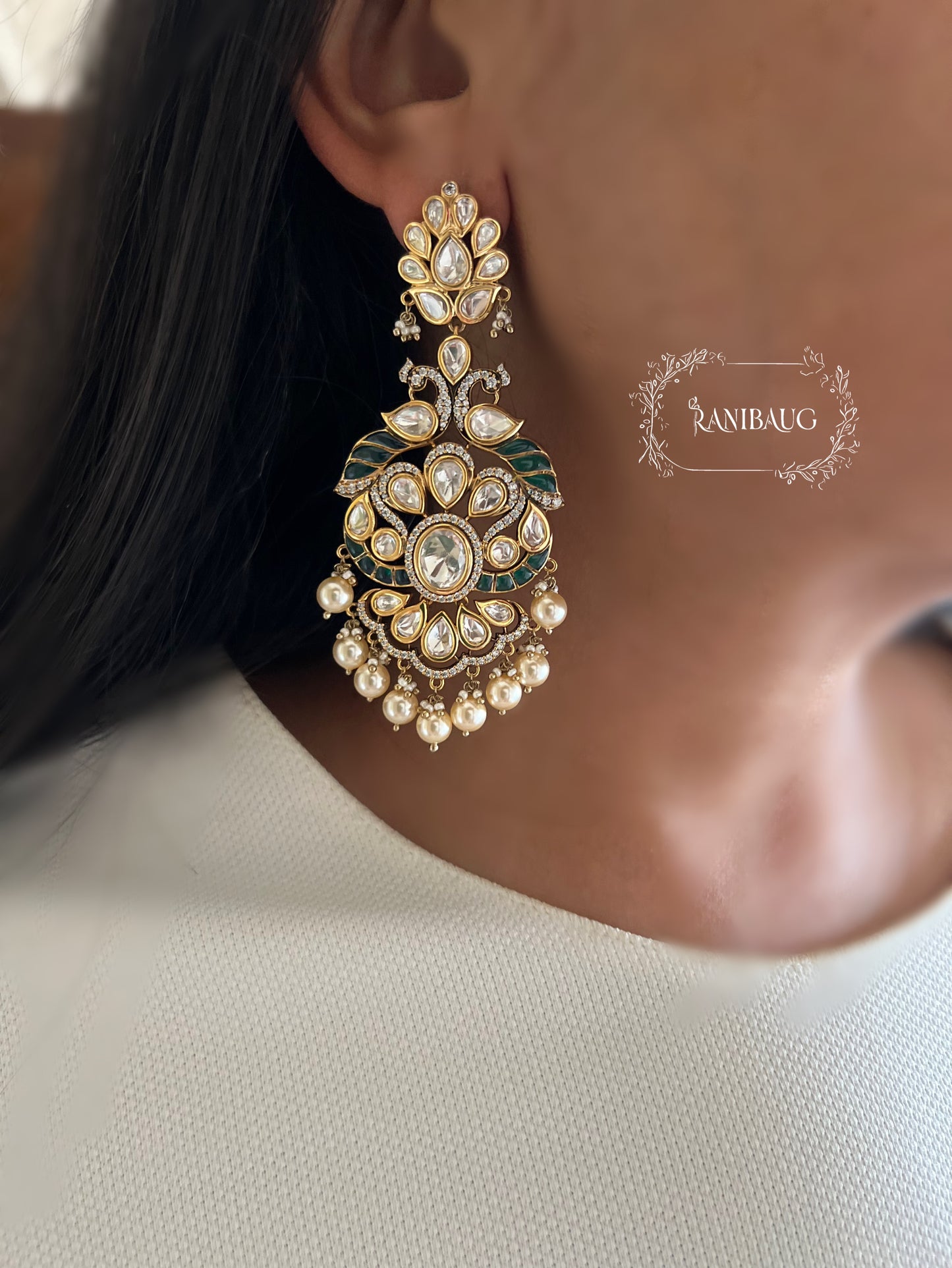 Nayera Grand Premium Gold Finish Bridal Drop Statement Earrings By Ranibaug