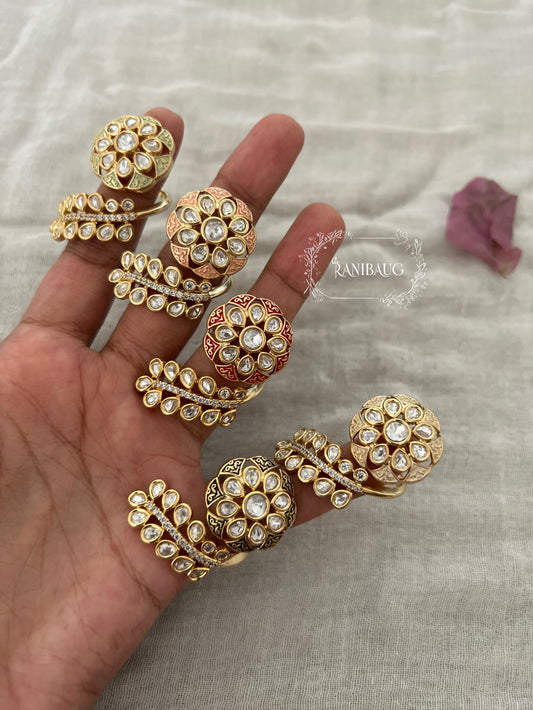 Nayra Floral Motif Leaf Kundan Ring By Ranibaug