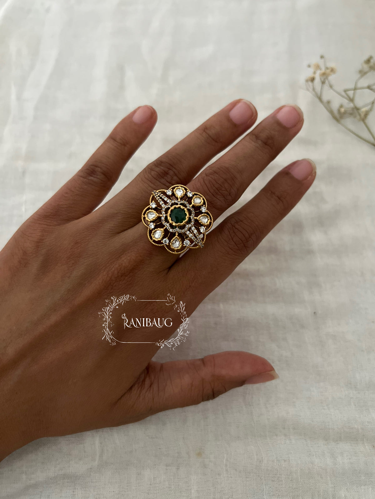Nayra Polki Floral Classic Designer Ring By Ranibaug