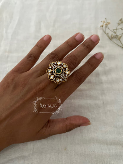 Nayra Polki Floral Classic Designer Ring By Ranibaug