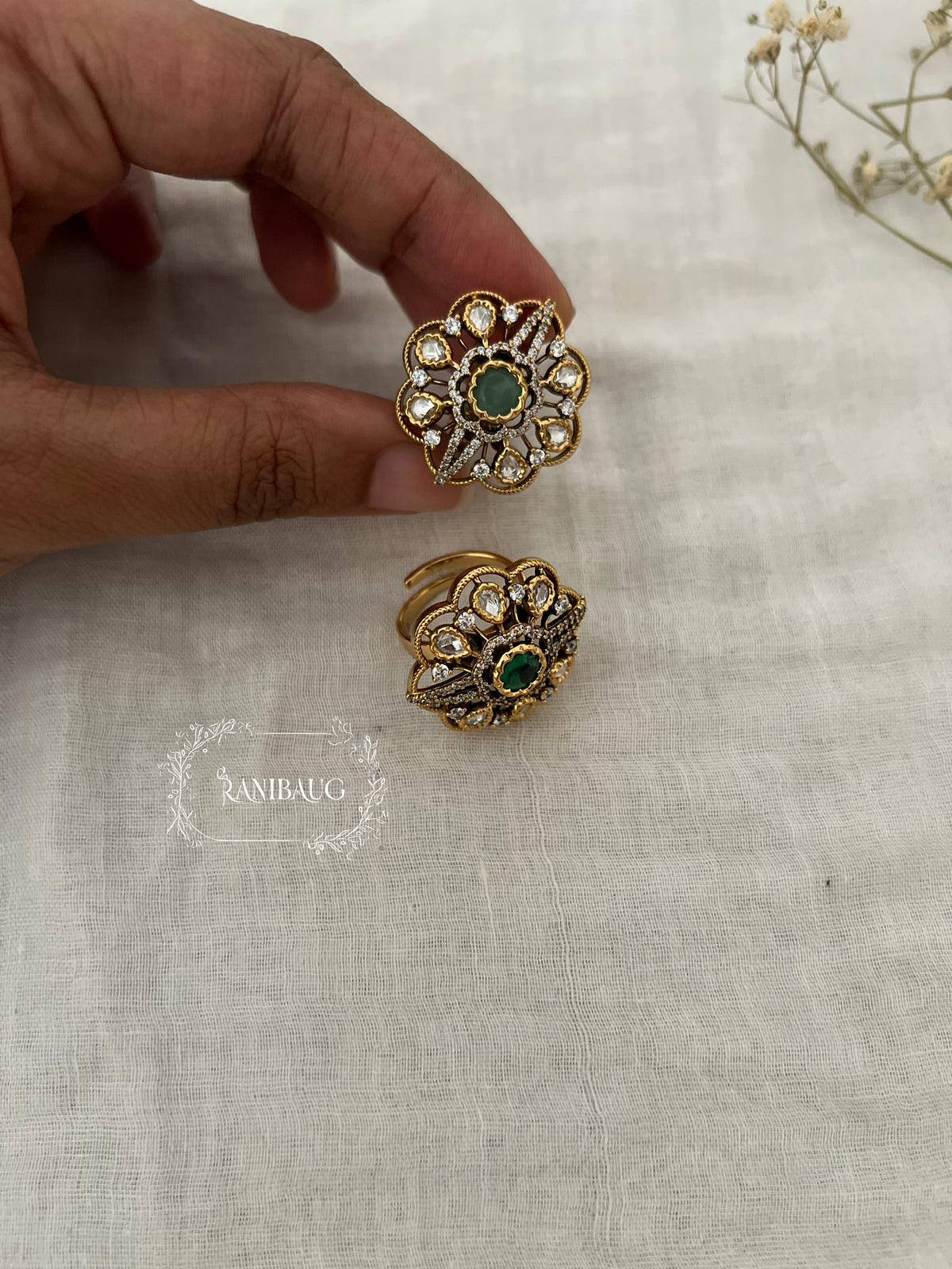 Nayra Polki Floral Classic Designer Ring By Ranibaug