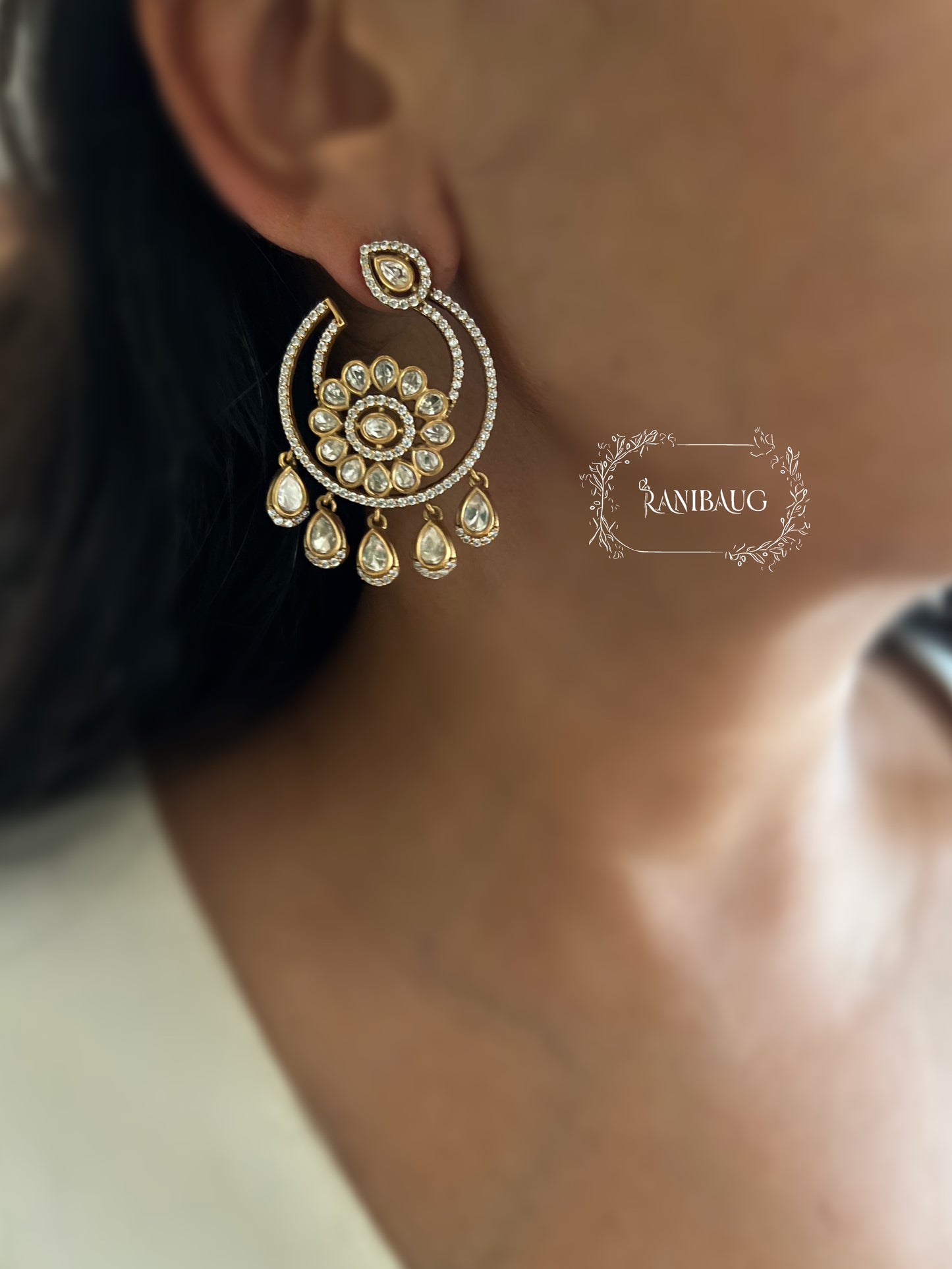 Nayra Victorian Finish Polki Hoop Chandbali Earrings By Ranibaug