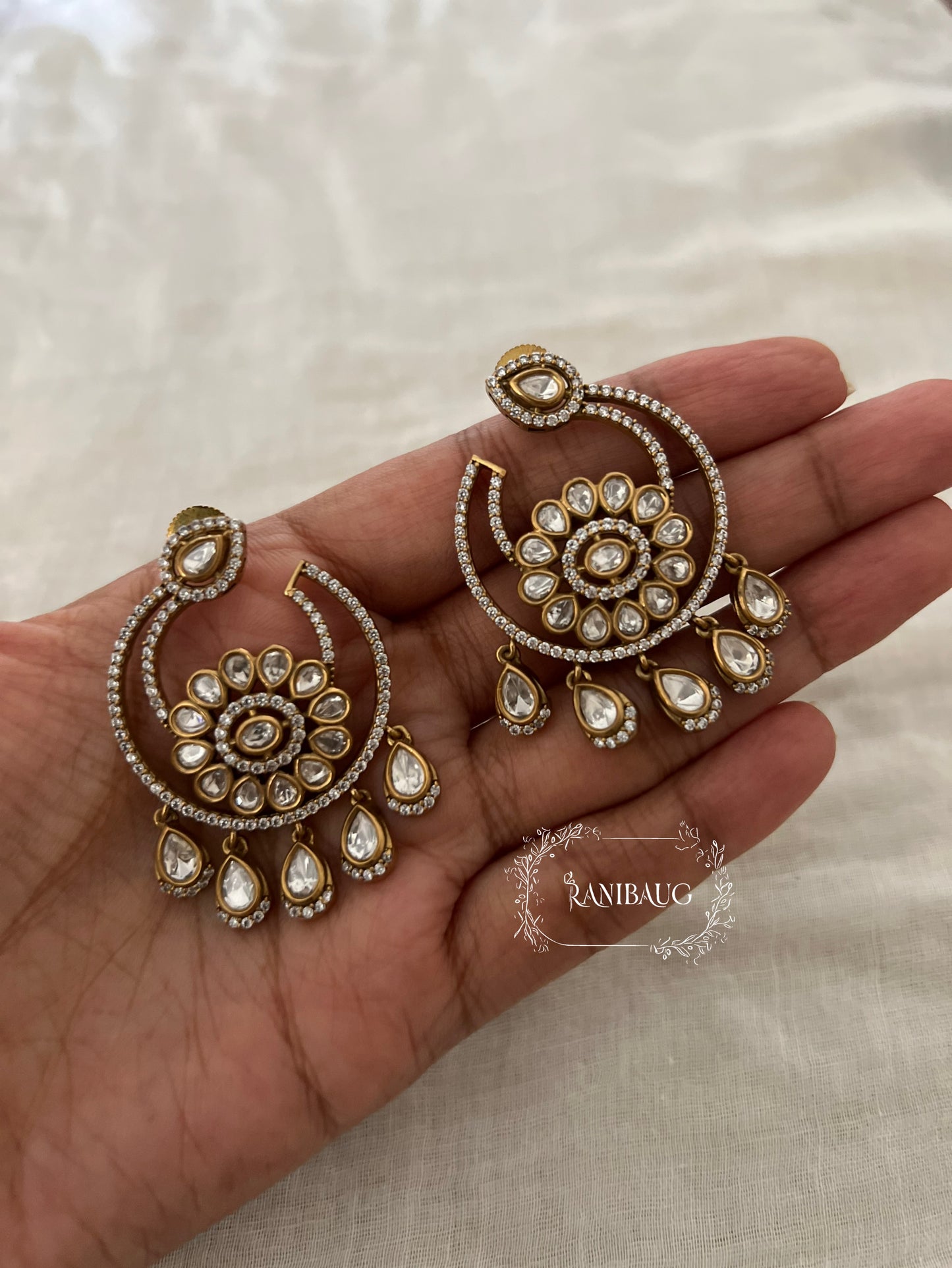 Nayra Victorian Finish Polki Hoop Chandbali Earrings By Ranibaug