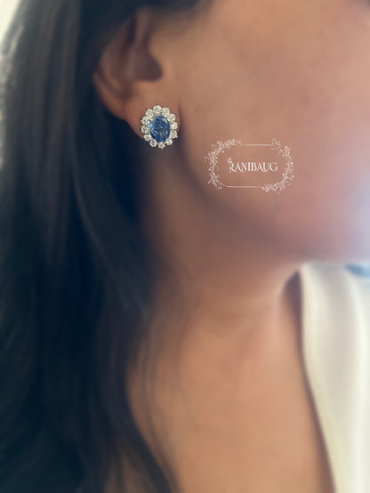 Neelam Sapphire Gemstone Pure 92.5 Silver Ear Studs By Ranibaug