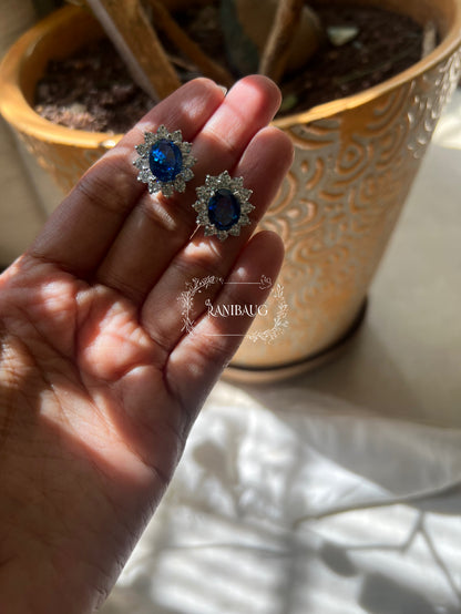 Neelam Sapphire Gemstone Pure 92.5 Silver Ear Studs By Ranibaug