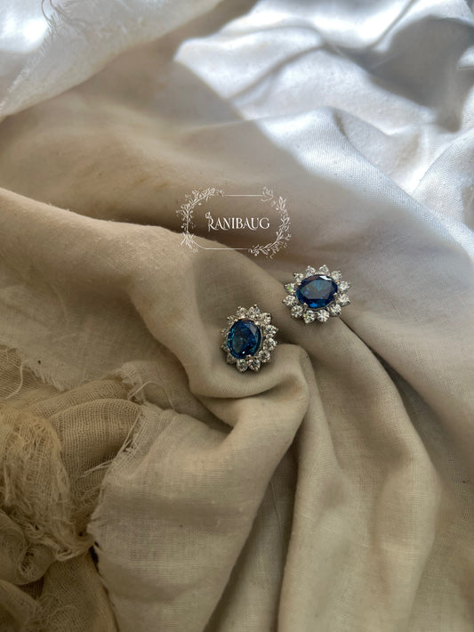 Neelam Sapphire Gemstone Pure 92.5 Silver Ear Studs By Ranibaug