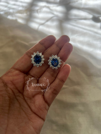 Neelam Sapphire Gemstone Pure 92.5 Silver Ear Studs By Ranibaug
