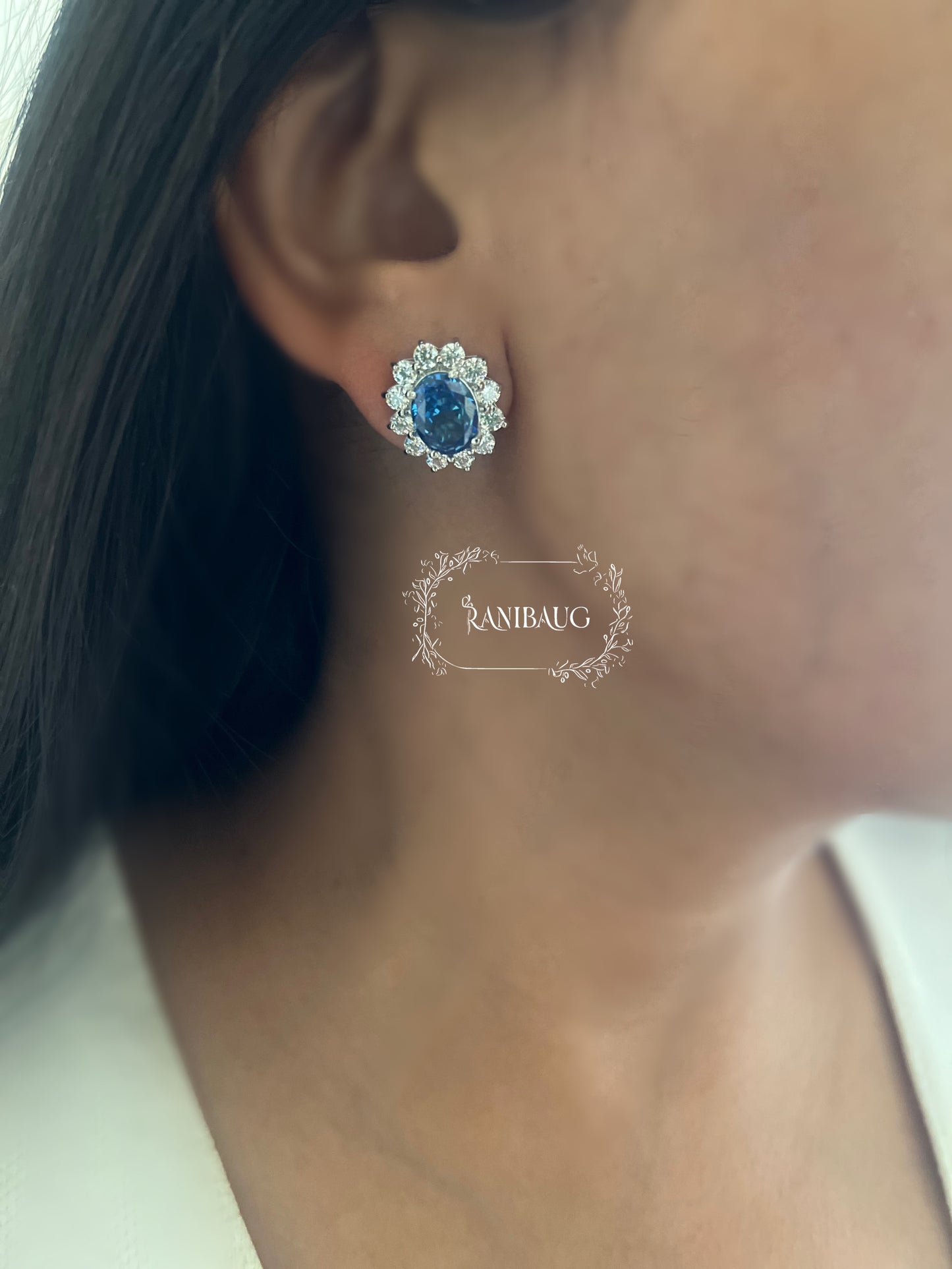 Neelam Sapphire Gemstone Pure 92.5 Silver Ear Studs By Ranibaug