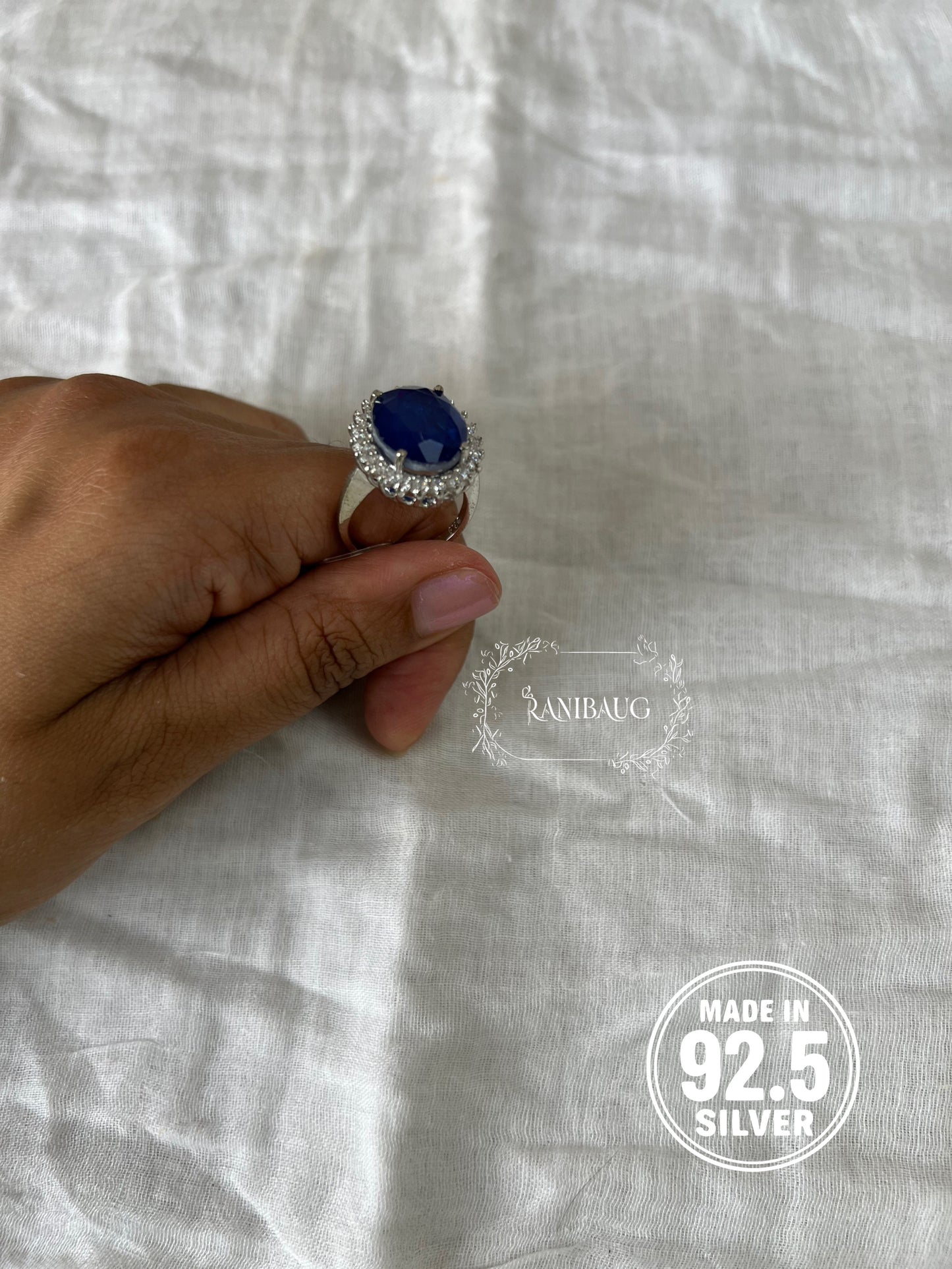 Neelaya Sapphire Stone Zirconia 92.5 Silver Ring Jewelry By Ranibaug