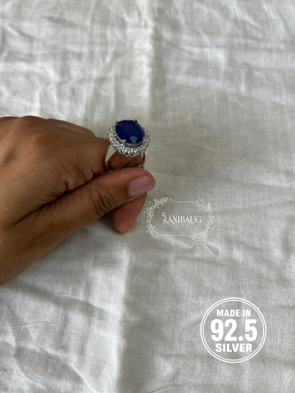 Neelaya Sapphire Stone Zirconia 92.5 Silver Ring Jewelry By Ranibaug