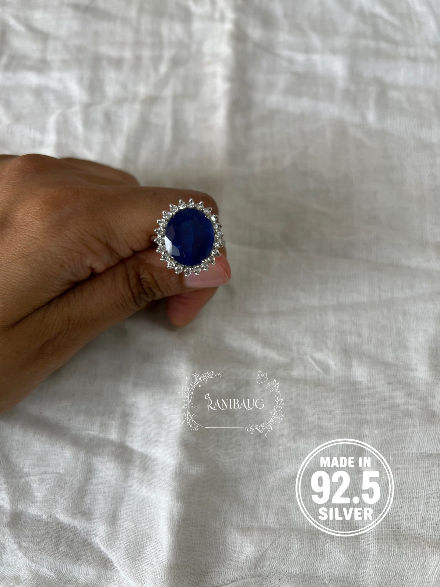 Neelaya Sapphire Stone Zirconia 92.5 Silver Ring Jewelry By Ranibaug